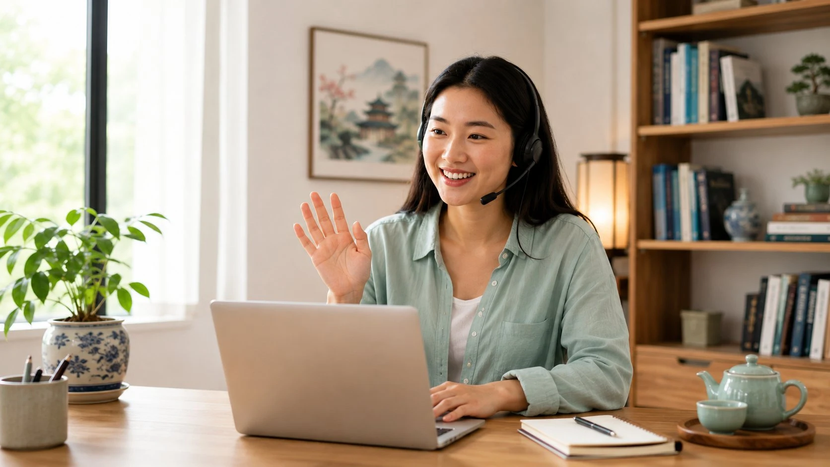 Beijing Duck Chinese teacher in an online lesson