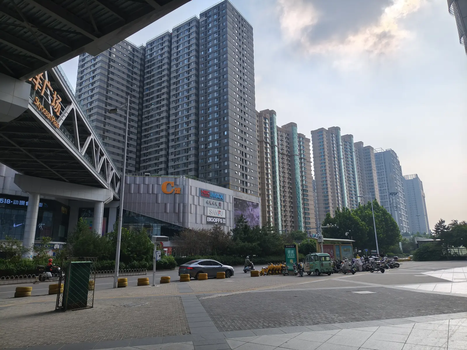Chinese shopping mall next to apartment towers