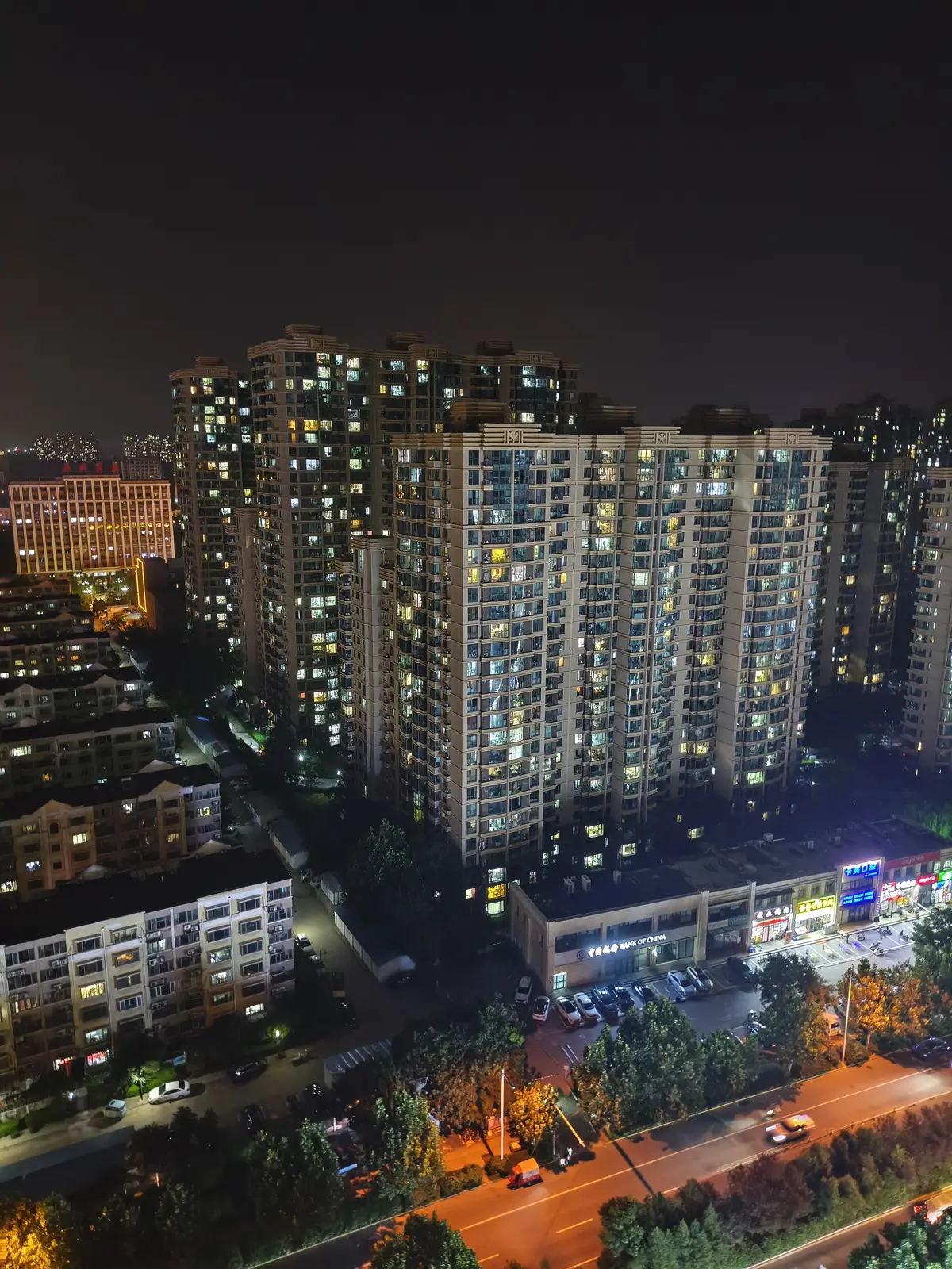 Apartment tower near Beijing, photographed in the evening